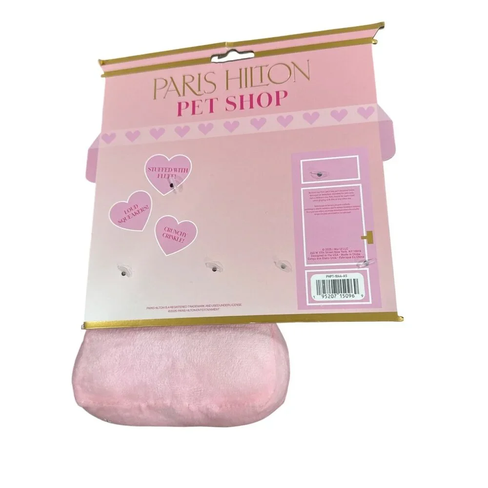 Paris Hilton Pet Shop 2-Pack Plush Dog Toys With Squeaker & Crinkle Pink & White